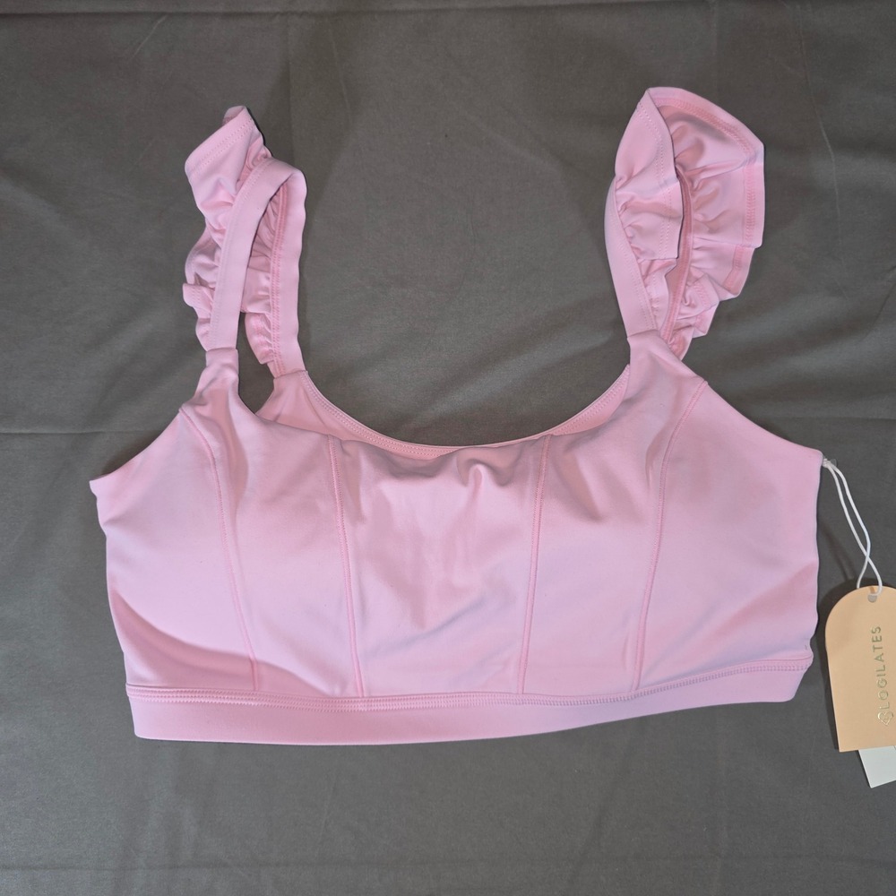 Blogilates Ruffle Corset Bra Light Pink Princess Seam Sports Bra 1X‎ A1034 NWT